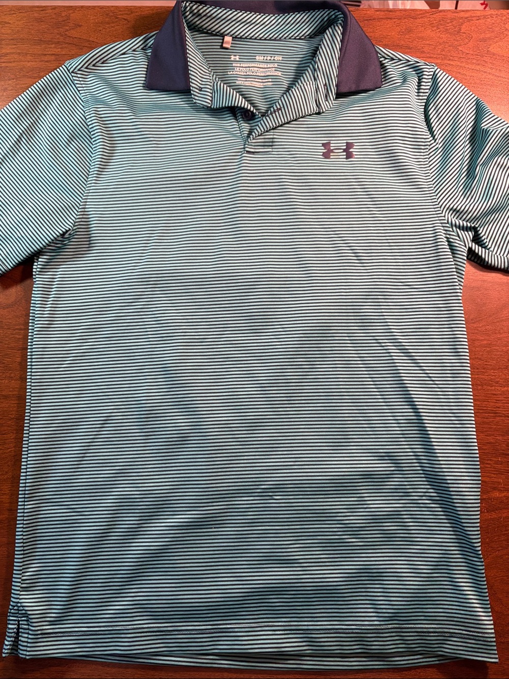 Under Armour Men’s Teal and Navy Striped Polo